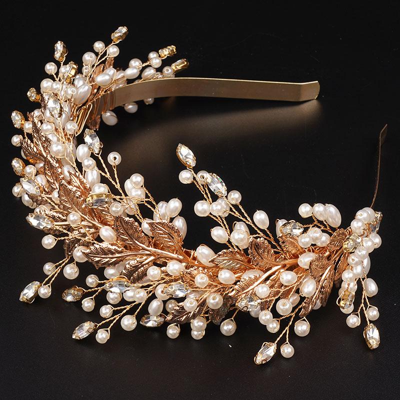 Trendy Preal Rhinestone Bridal Crown Luxury Alloy Leaf Wedding Hair Accessories For Women Brides Headdress Handmade Headpiece