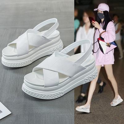 Платформенные сандалии женские лето 2025 новые модные женские сандалии с перекрестными ремешками, обувь с открытым носком, римские женские сандалии