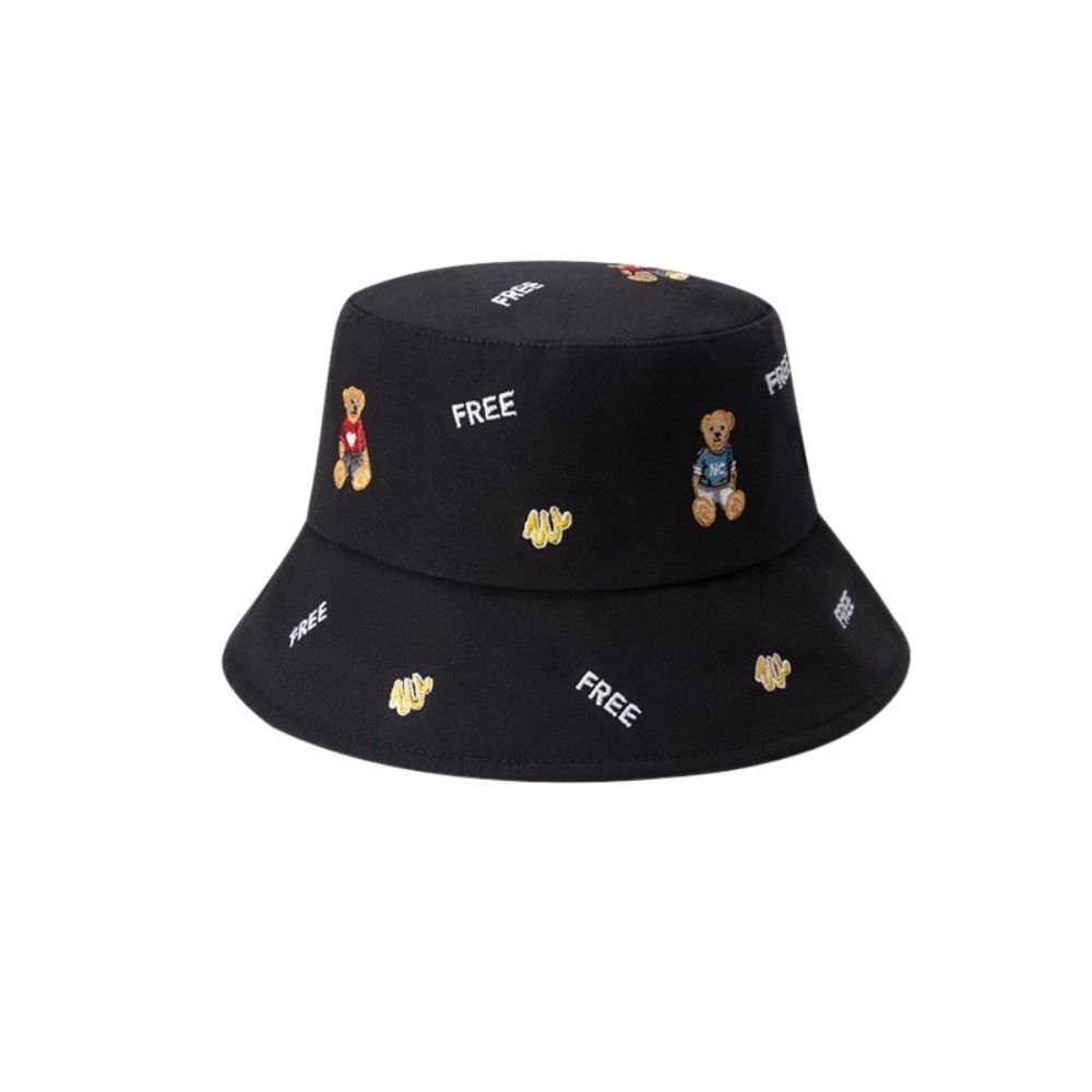Little Bear Fisherman Hat Bear Print Sunshade Bucket Hat Leisure Flat Top Cap Men
