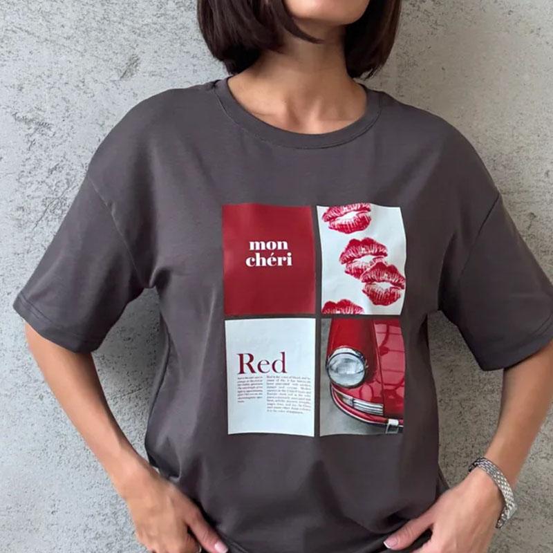 Printed Top Cotton Short Sleeved Round Neck T-shirt Women's Loose Fitting Pullover Versatile Daily Dressing Summer 2025 New Fashion