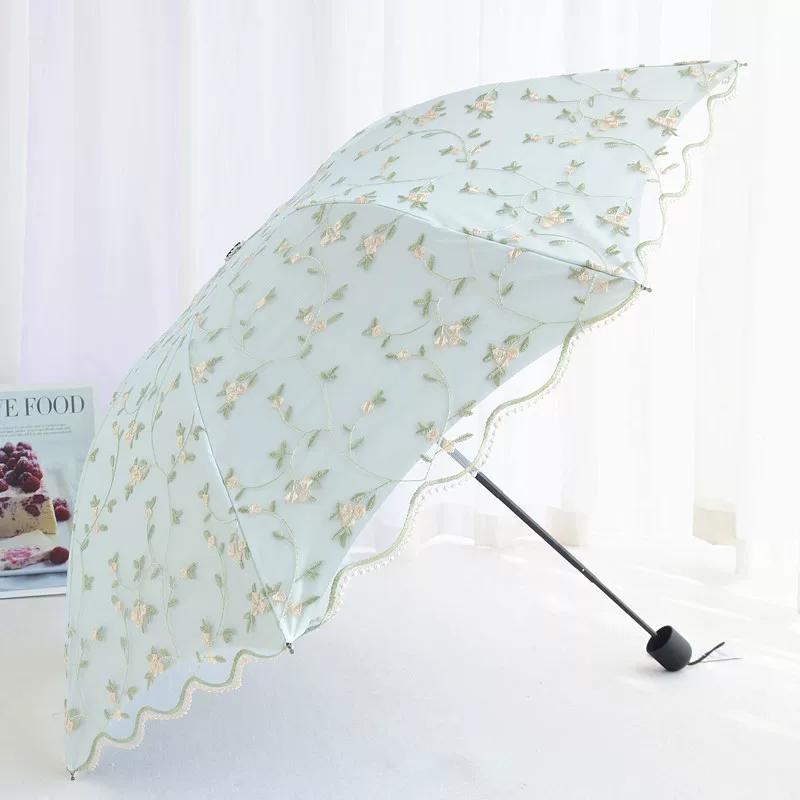 Double-Layer Sun Protection Sun Umbrella Female Lace Embroider Floral Princess Sun Umbrella Goddess Super UV Protection Sun Umbrella