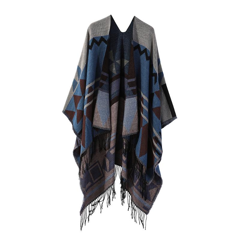 Ethnic Style Shawl Summer Outer Wear Women's Large Shawl Cape Cloak High-end Knitted Scarf