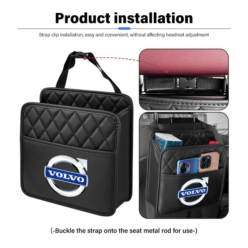 For Volvo Leather Car Seat Storage Bag Chair Back Water Cup Tissue Box V40 V60 C30 C70 S60 S80 S90 XC40 XC60 XC70 XC90 T6