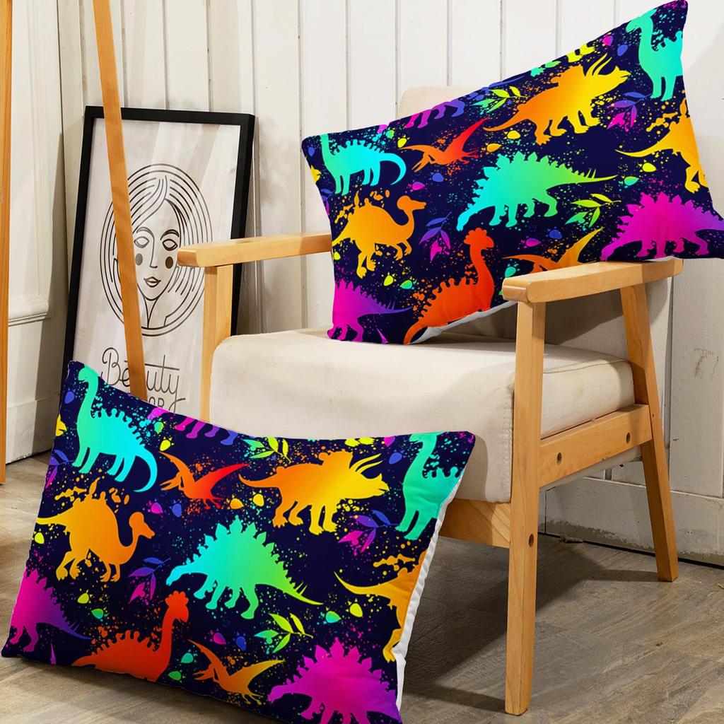 Многоцветный мультяшный узор с динозаврами, шапка на кровать из трех частей, цифровая печать, милый узор, постельный комплект