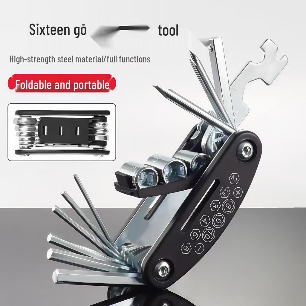 Universal 16-in-1 Folding Bicycle Hex Key and Wrench Tool