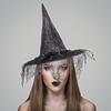 Halloween Witch Hats with Spider Web Veil for Women Costume Party Hats Wizard Hat Magican Halloween Headdress Party Caps Favors