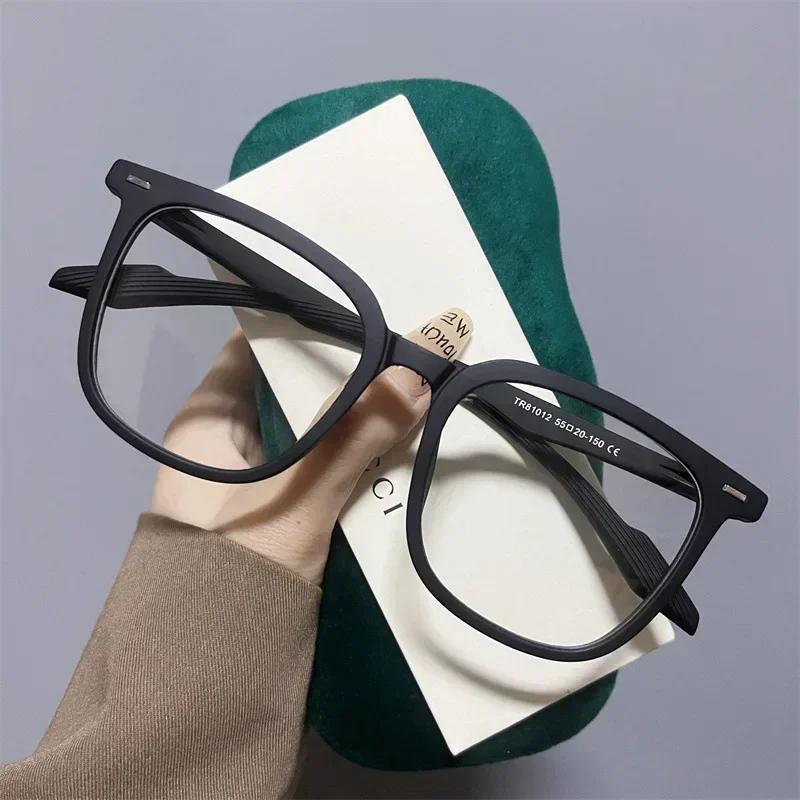 Retro Men Anti-Blue Light Eyewear Transparent Square Women Short-Sighted Eyeglasses Vintage Large Frame Myopia Glasses To -4.0