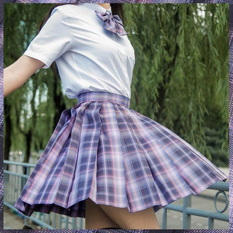 3 шт., женская униформа в стиле аниме, комплект плиссированных юбок, летняя рубашка JK, топы с короткими рукавами, мини-костюм с клетчатой юбкой