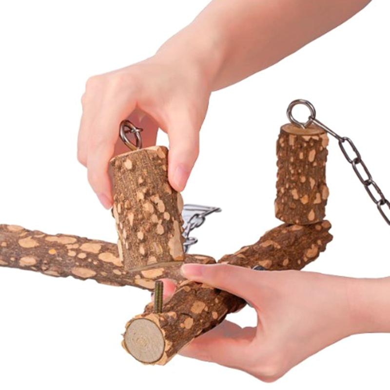 Bird Swing for Cage 15 Inches Parrot Perch Natural Wood Bird Toy Parakeet Chew Toys for Large Birds Macaws Cockatiels