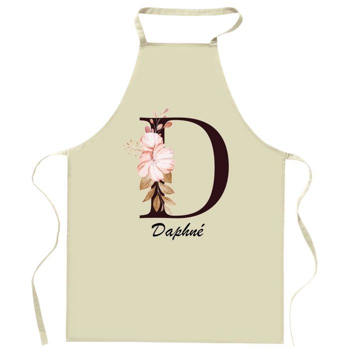 Tablier de cuisine - Daphné Lettre - Coton épais résistant - Impression France DTG - Liens ajustables