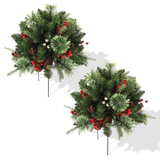 Искусственный Рождественский Наполнитель для Урны с Подсветкой на Батарейках Предварительно Подсвеченная Рождественская Сосна с Треногой-Колышком и 50 Светодиодными Лампочками Наполнитель для Уличного Кашпо