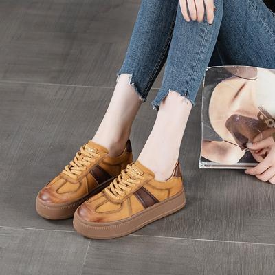 Первый слой коровьей кожи ретро женский осенний новый повседневный мягкая подошва увеличивает