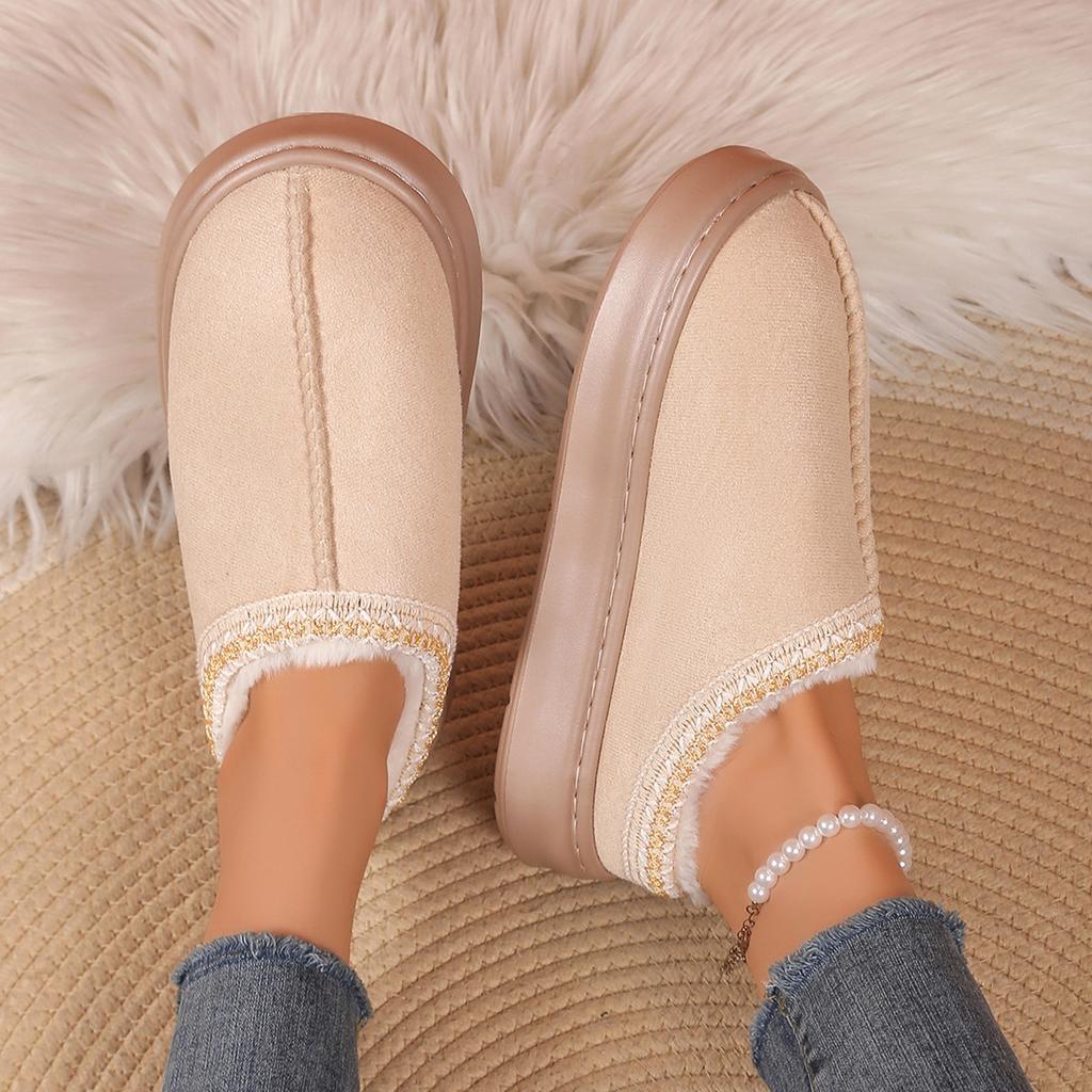 Furry Slippers Women Fall And Winter Indoor Home Warm Padded Monthly Shoes Thick Bottom Couple Cotton Slippers