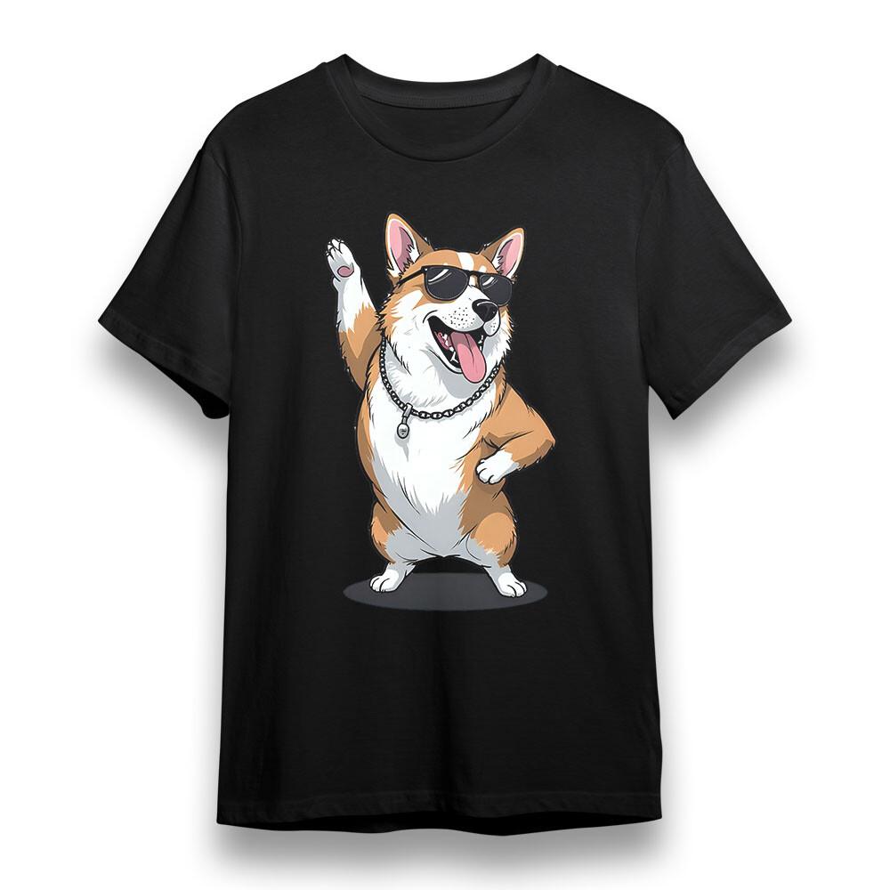 Mens Plus Size T-shirt with Sassy Corgi Graphic Unisex Black Cotton Tee