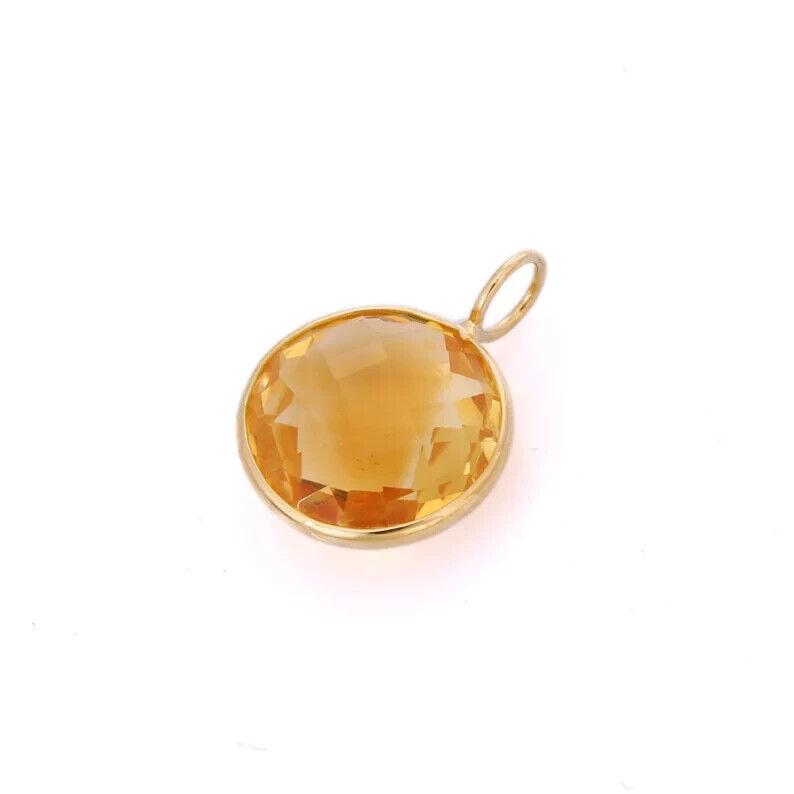 14K Yellow Gold Citrine Gemstone Pendant, Round Chocker Cut Stone Gold Pendant For Women