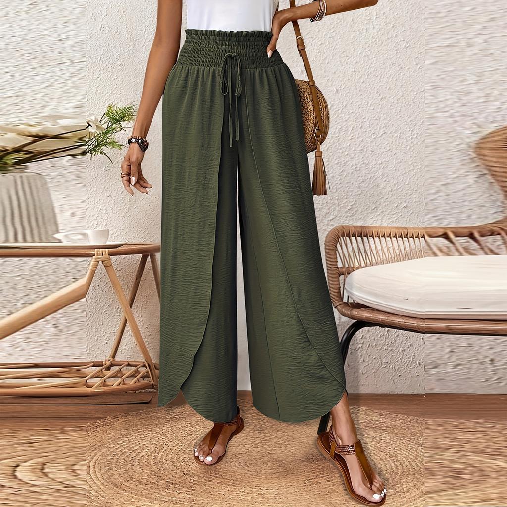 Женские повседневные брюки с эластичной талией, неровным подолом и широкими штанинами, однотонные, свободные, прямые