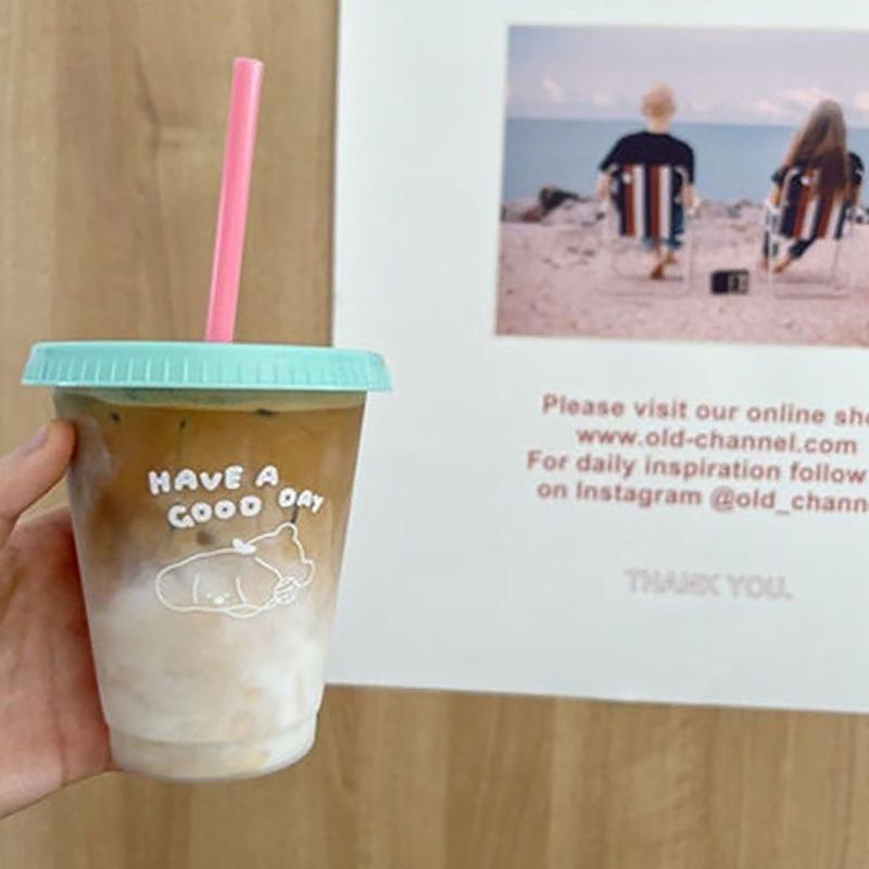 Kawaii стакан для воды с крышкой и соломинкой для кофе, сока, молока, чая, симпатичная пластиковая бутылка для воды, портативная многоразовая бутылка для питья, не содержит BPA