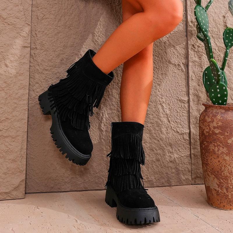 Модные ботильоны на платформе с бахромой на высоком каблуке для женщин, ботинки челси из замши, зимняя новинка 2025 года, трендовые массивные боты в готическом стиле, повседневные и удобные