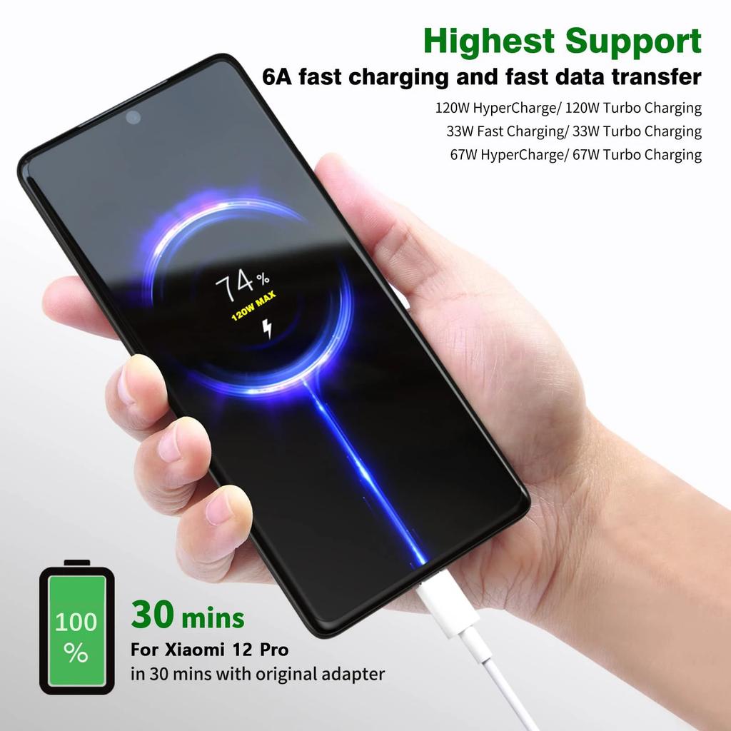 For Xiaomi PD3.0 67W 6A USB Type C Cable For Mi 11 12T 13 Ultra Redmi Note 9 10 POCO X5 Pro Phone Super Fast Charger Cable