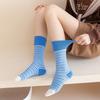 Female Spring and Autumn Classic Assorted Color Stripe Design In The Tube Cotton Socks