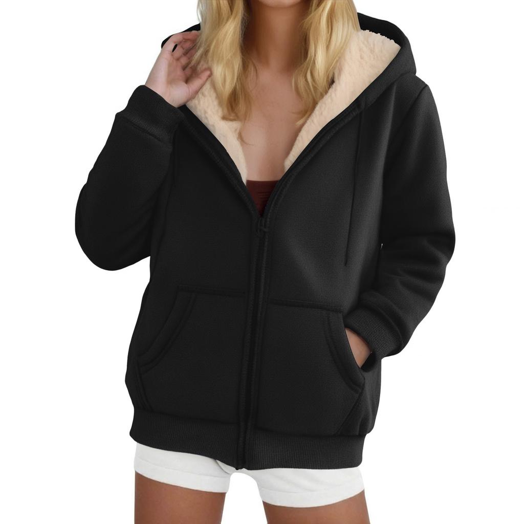 Women's Fashion Casual Sweatshirt Loose Zipper Cardigan Long Sleeve Hooded Jacket