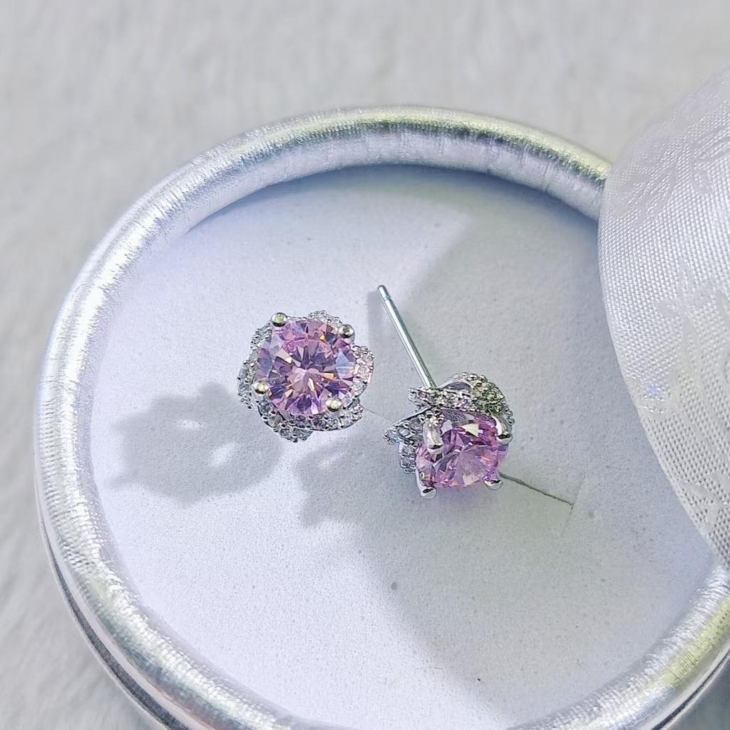 The Wind Is Small and Fresh, Imitation Zircon, Full of Diamond Buds, Stud Earrings, Women's White Gold, White Gold, Zircon Inlaid Fashion Earrings