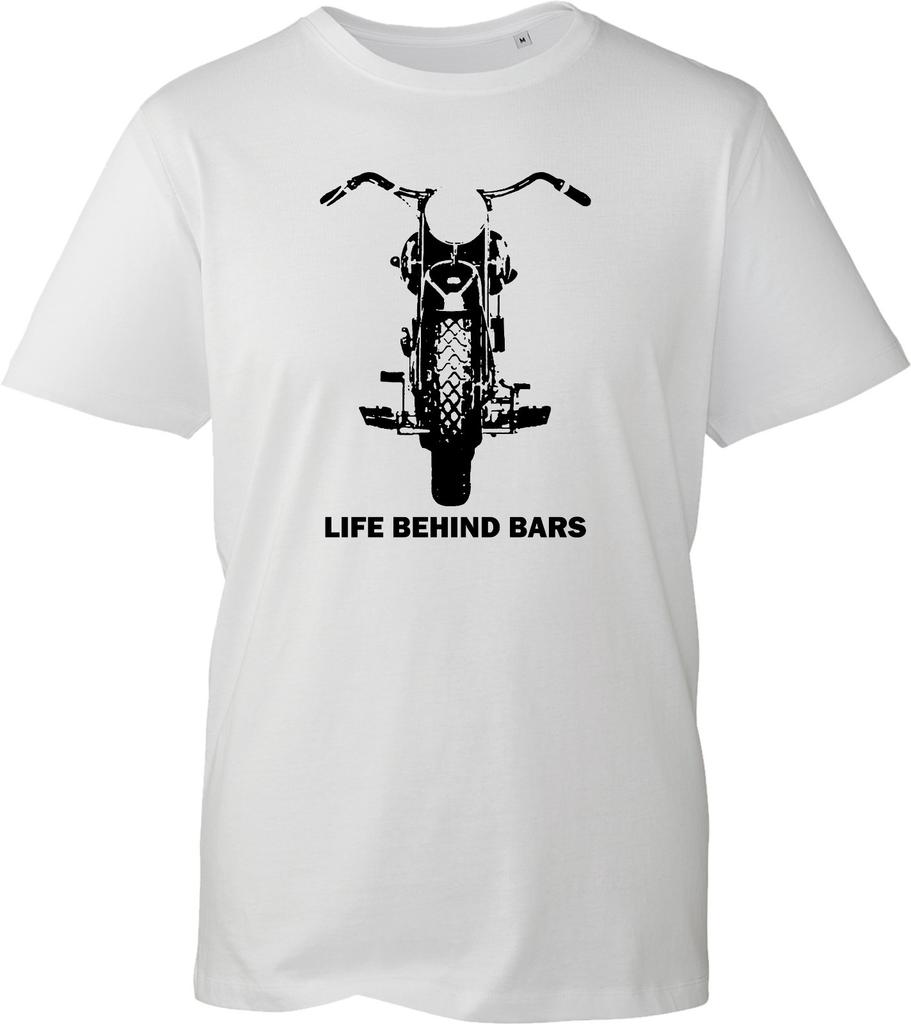 Motorcycle Unisex T Shirt Life Behind Bars Biker Graphic Tee Black Chopper Top