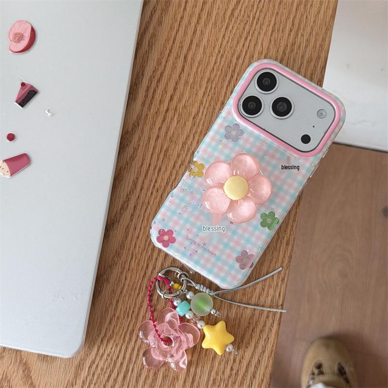 Яркий Цветочный Клетчатый Чехол для Телефона iPhone 17, 16 Pro Max, 15, 14 - Японский Корейский Стиль