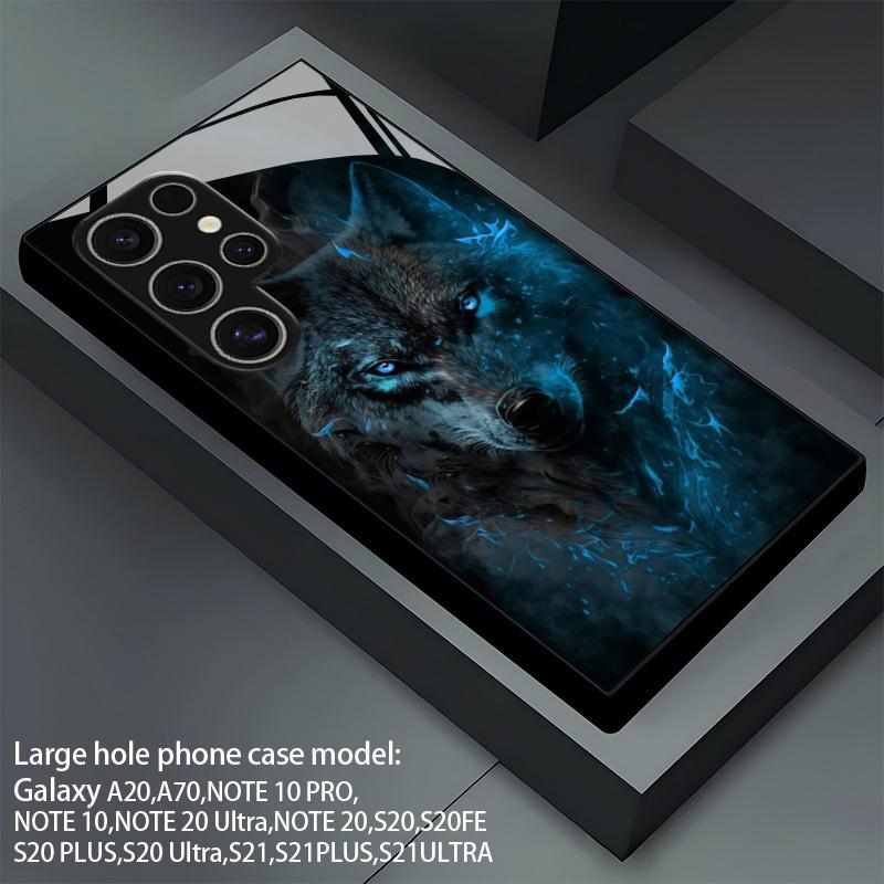 2D Синее Пламя Теневой Волк Рисунок Чехол для Телефона для Samsung S26 S25 S24 S23 S22 S21 S20 A55 A54 Закаленное Стекло Защитная Крышка