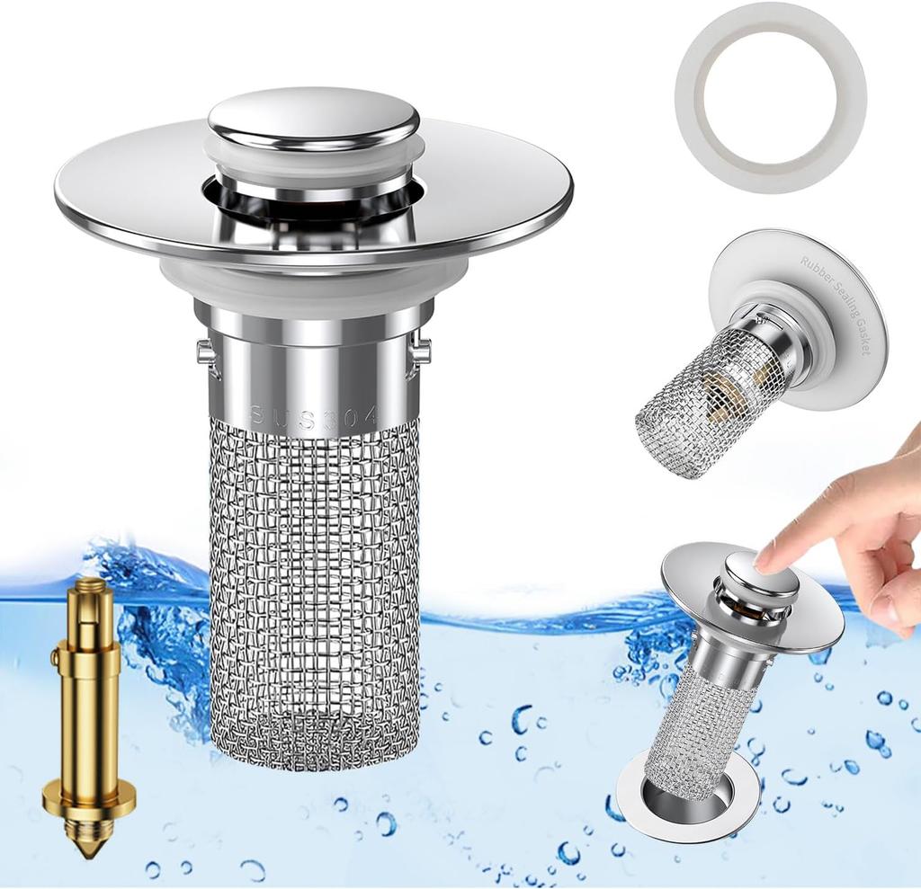 Bathroom Sink Stopper Hair Catcher, Pop-up Sink Drain Strainer with Removable Stainless Steel Strainer Basket Hair Catcher, Bathroom Sink Strainert.