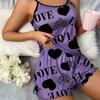 Women's Heart Print Summer Sleepwear Cami Top and Shorts Night Sleep Wear Pajamas 2 Pcs One Set Comfy Top with Shorts Pajamas