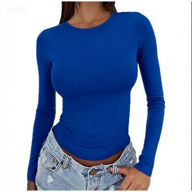 Womens Basic Long Sleeve T-Shirt Round Neck Slim Fit Casual Top