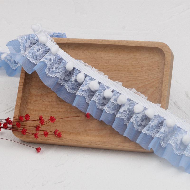 NEW Cartoon Chiffon Pleated White Pompon Applique Lace DIY Dress Skirt Ruffle Pompom Storage Basket Flowerpot Border Decoration