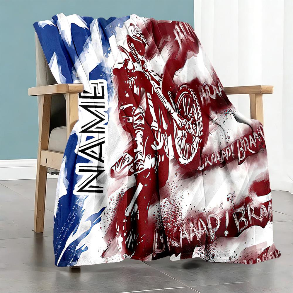 Motorcycle Personalized Text Blanket Multi-purpose Personalized Blanket Warmthful Decor Perfect for Bed Sofa Office Living Room Four Seasons Universal