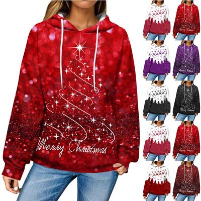 Женская повседневная мода рождественский принт длинный рукав пуловер толстовки с капюшоном свитшоты