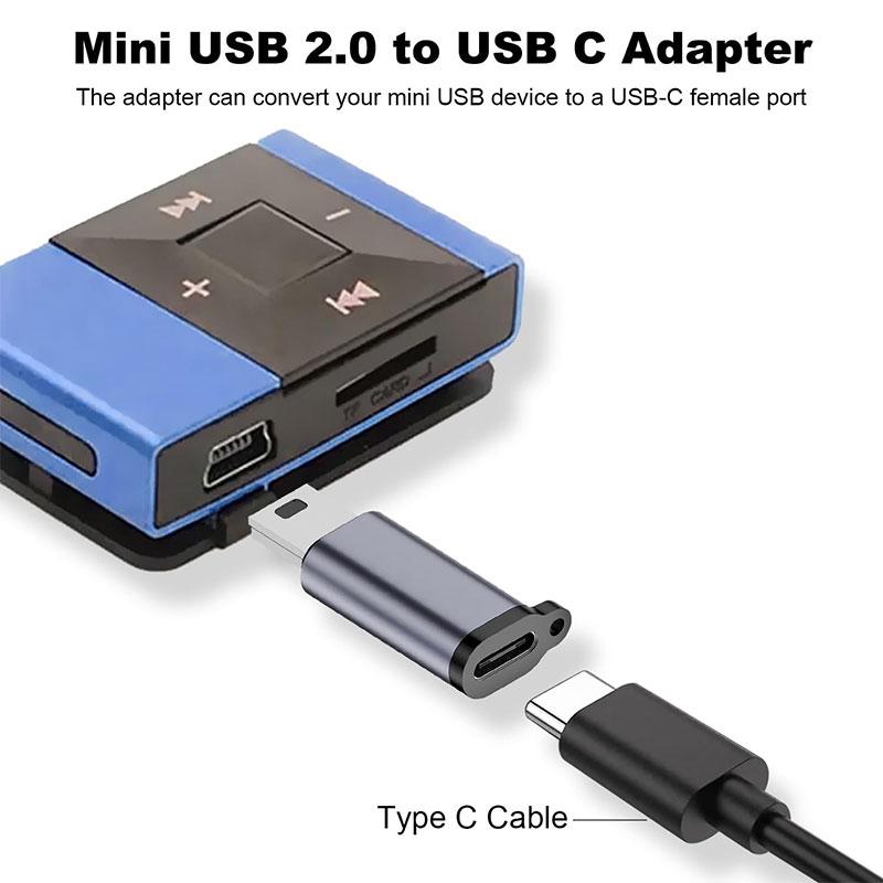 USB C To Mini USB Adapter (2 Pack) Type C Female To Mini USB Male Converter Charging Data Connector 480Mbps for Digital Cameras 3