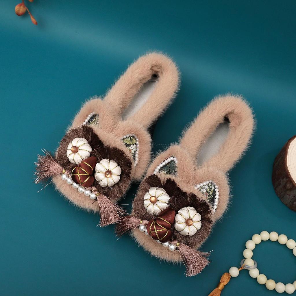 Tiger Head Retro Cotton Flat Shoes - Women's Ethnic Style 2024