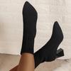 Women's Autumn and Winter New Korean Version of Flying Woven Thick Heel Booties Pointed Elastic Socks Boots High Heel Fashion Boots