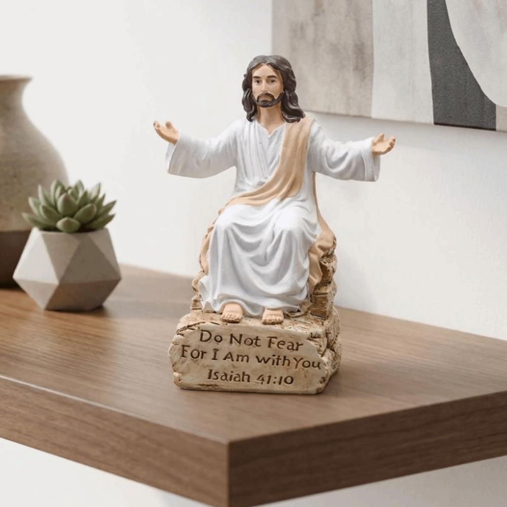 Bible Verse Base Jesus Christ Figurine Open Arms Blessing Resin Jesus Ornament Spiritual Gift