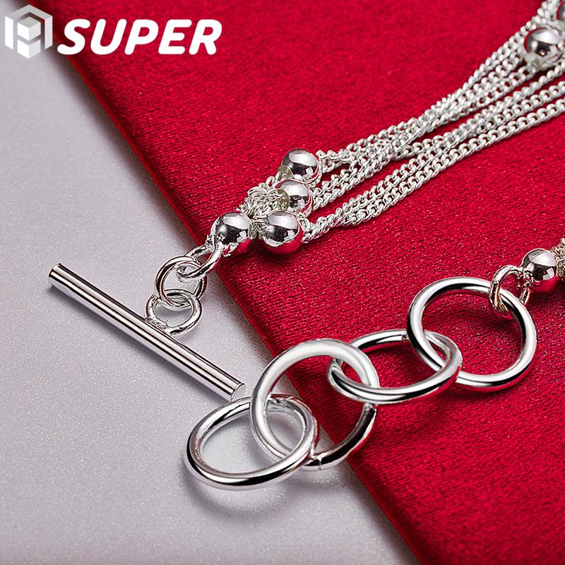 Элегантный браслет из нескольких цепочек из стерлингового серебра 925 пробы с гладкими бусинами и застежкой-тоггл