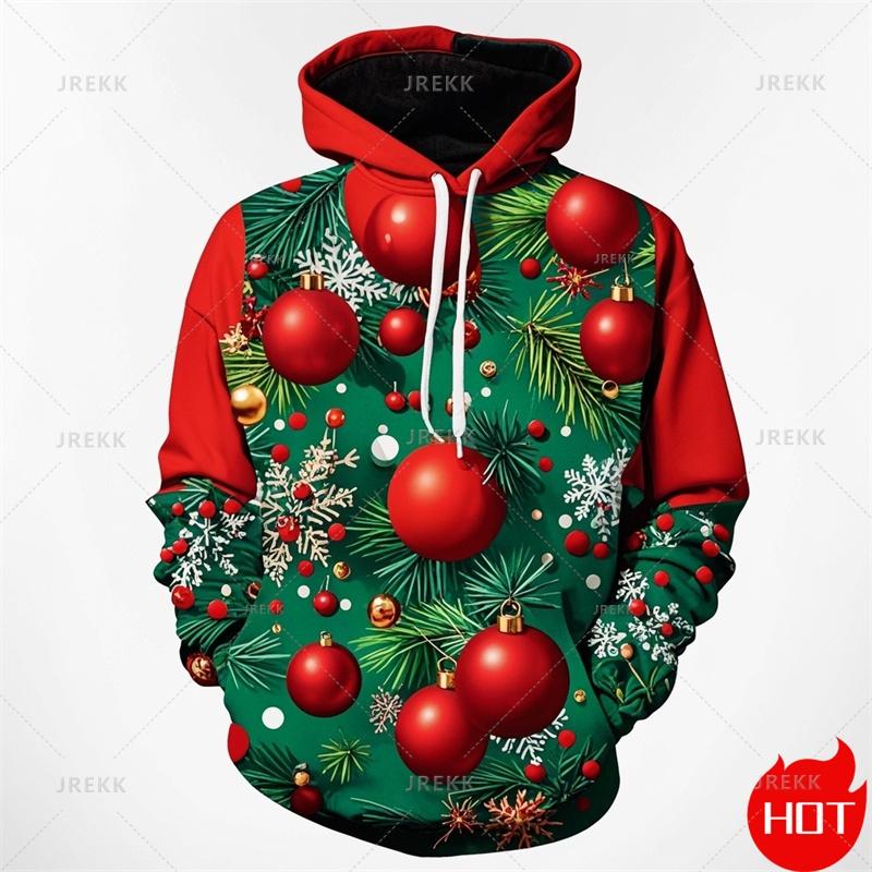 Winter Fashion 3D Printing Christmas Ornament Hoodies For Men Santa Claus Graphic Hooded Hoody Vintage Sweatshirts Mens Pullover