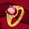 Gold-Plated Red Crystal Ring for Women - Adjustable European Style with Ruby and Full Micro-Paved Zirconia.