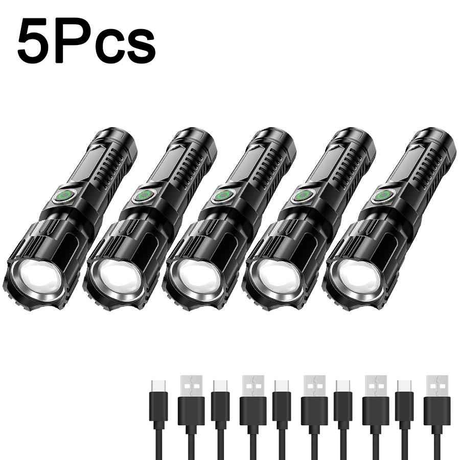 USB Rechargeable LED Flashlight Torch Zoom Flashlights Outdoor Super Bright Camping Lamp Night Fishing Portable Emergency Light