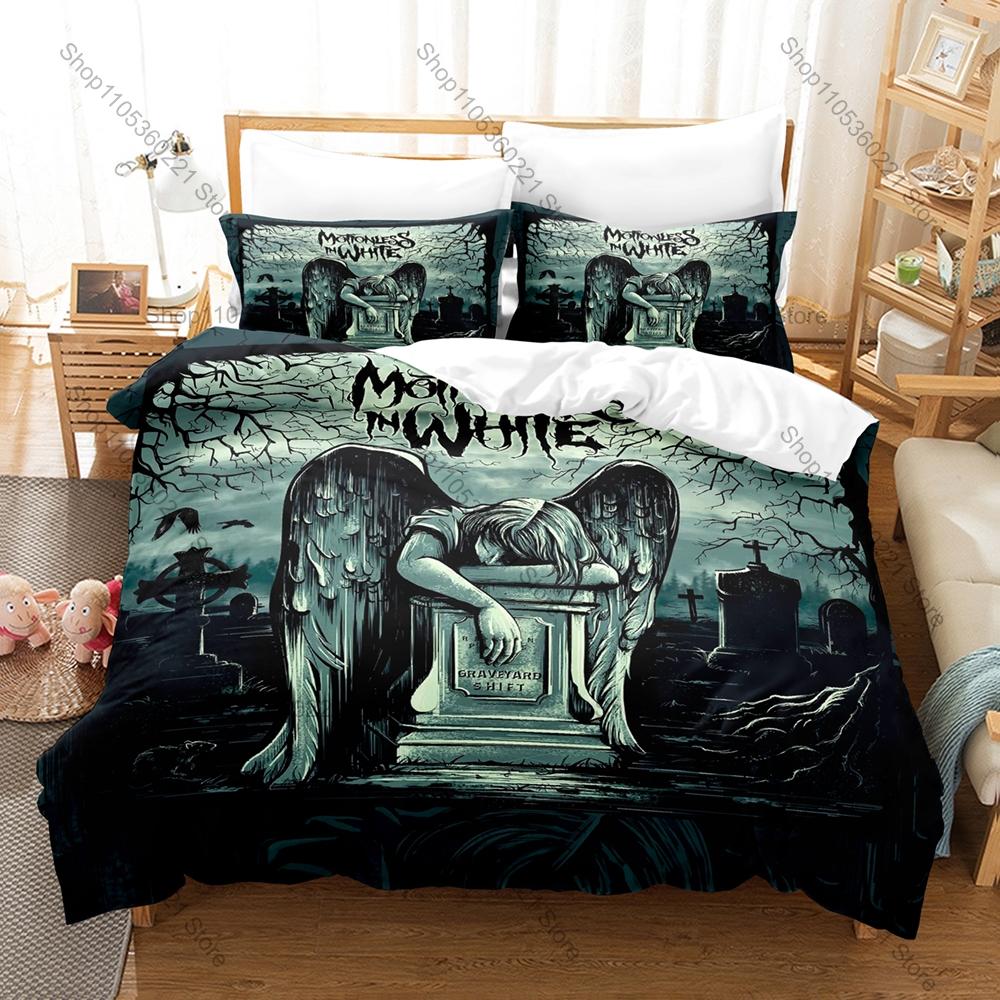 Spooky Zombie Skull Graphic M-Motionless In White Metalcore Bedding Set Duvet Cover With 2 Pillowcases Teen Gothic Bedroom Decor