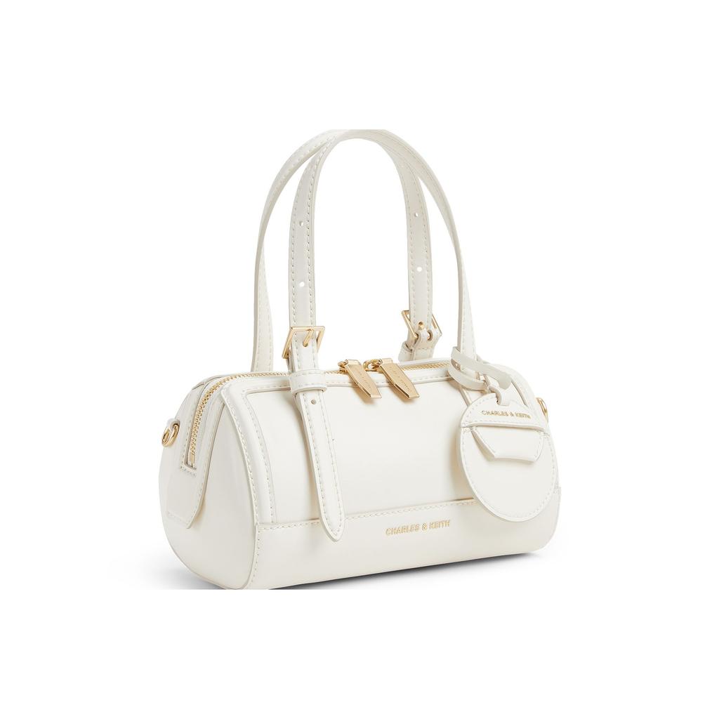 Charles & Keith Solid Color Boston Bag With Pendant Women Handbag Cream CK2-30671730