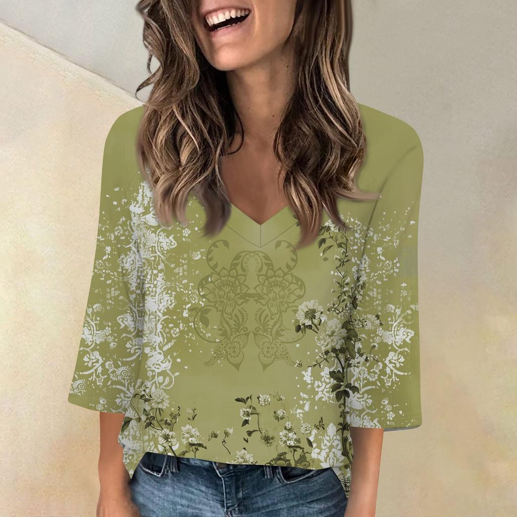 Женская мода и отдых Классический ретро-принт с рукавами 3/4 и v-образным вырезом реглан