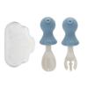 Edison Baby Octopus Self-Direction Silicone Spoon + Fork + Case Set, Blue