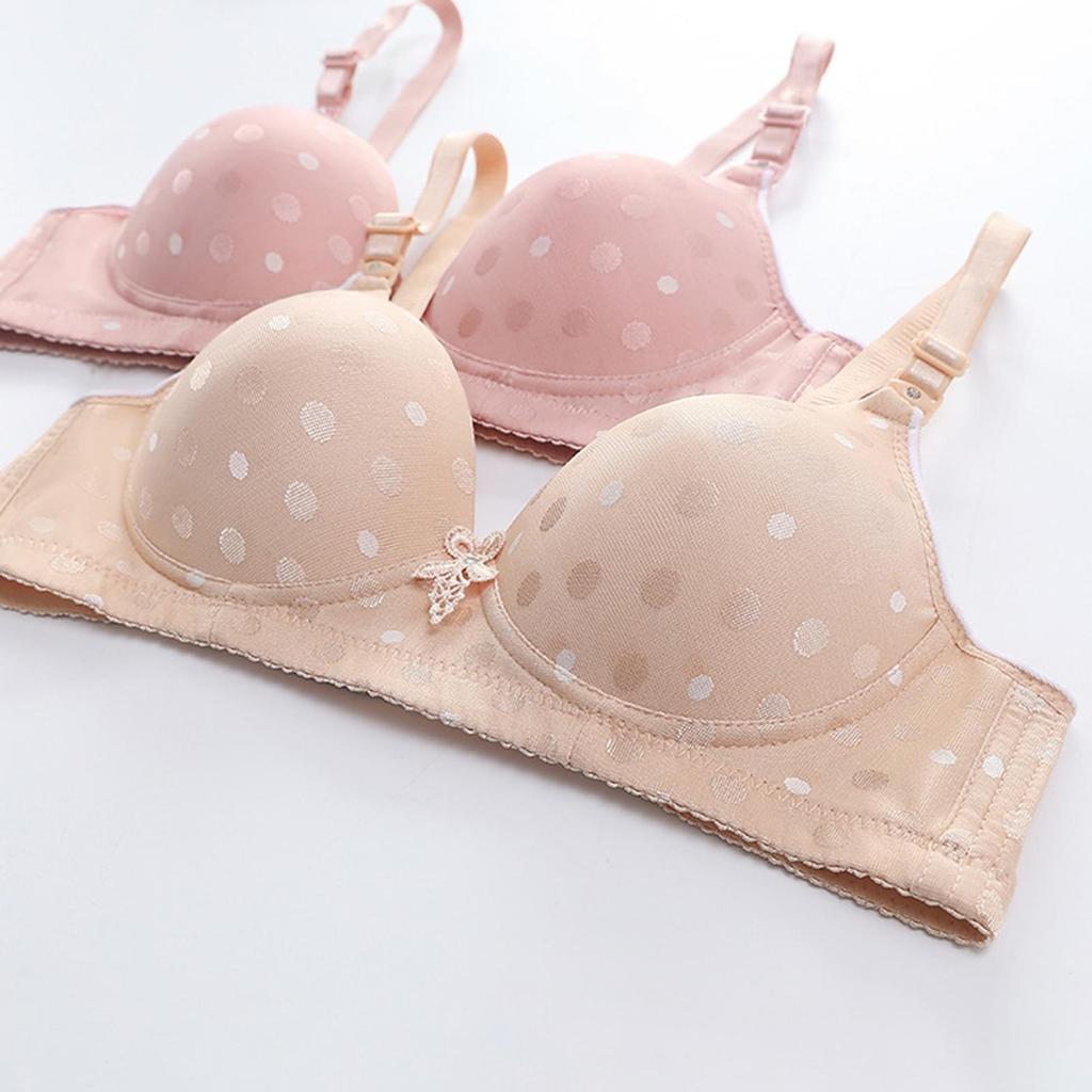 Sexy Women Thin Push-up Bra Adjustable Shoulder Straps Dot Print U-Shaped Beauty Back Wireless Anti-sagging Brassiere