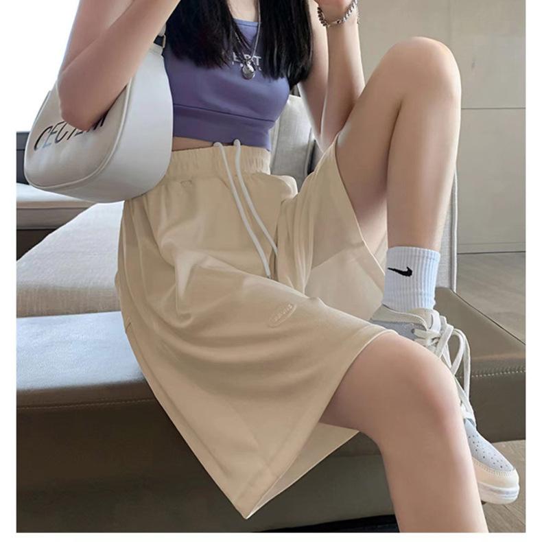 Женские спортивные шорты из ледяного шелка, летние тонкие секции, большие размеры, высокая талия, широкие ноги, свободные и тонкие повседневные брюки Five Points для девочек, шорты для фитнеса