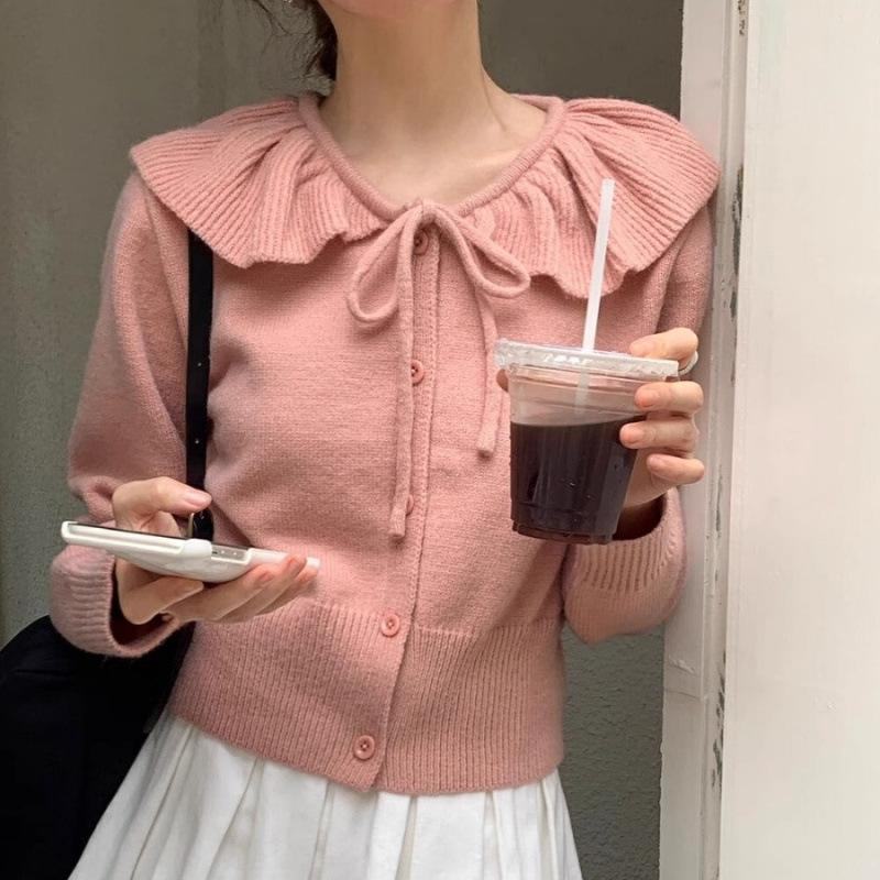 Женский осенне-зимний однотонный вязаный кардиган с завязкой на шее